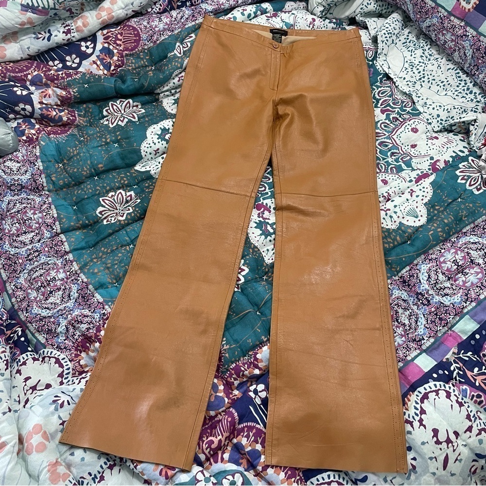 BCBG Maxazria Tan 100% Leather Pants 12